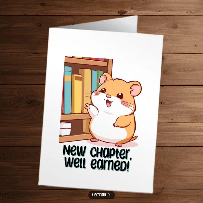 Funny Free Printable Congrats Card: Happy hamster pointing at books, celebrating achievement. Smart DIY.