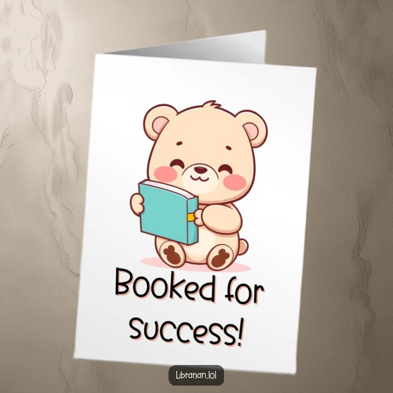 Funny Free Printable Congratulations card showcasing a friendly bear cub extending a paw with a book, sharing joy.
