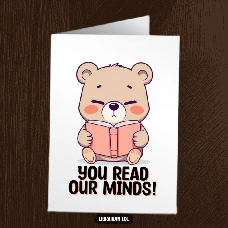 Funny Free Printable Bear Congratulations Card: Determined bear offers book with a knowing wink, celebrating smart achievements.