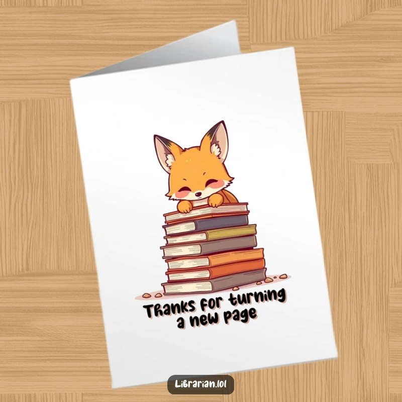 Funny Free Printable Thank You Card: Curious fox with glasses reading books, expressing thanks