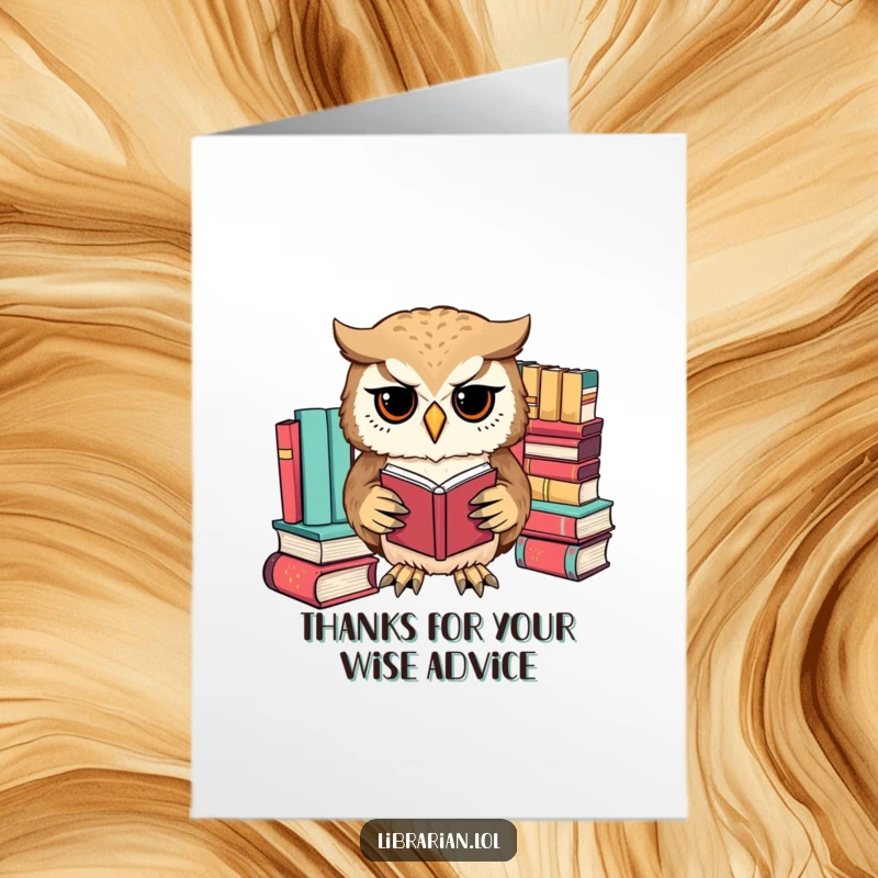 Funny Free Printable Thank You Card: Determined owl sorting books by color, expressing thanks with neatness