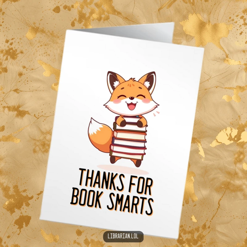 Funny Free Printable Thank You Card: A smiling fox juggles books, conveying thanks with playful intelligence.