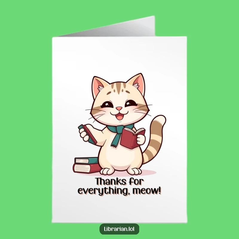 Giggling Cat Librarian Thank You Card: Free Printable, Funny Downloadable Gift
