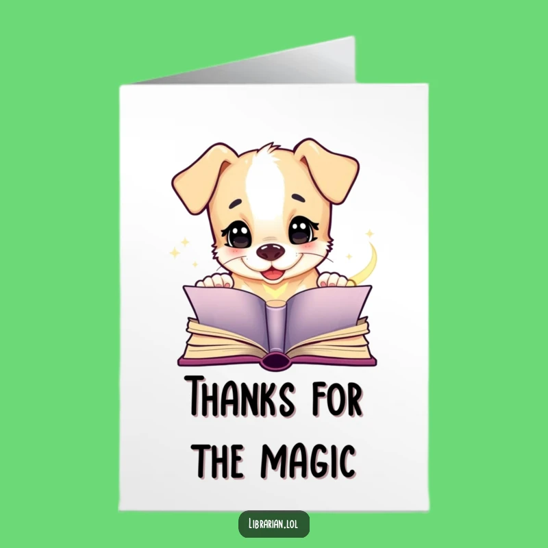 Free Printable Thank You Puppy Card: Grateful Dog Magical Book Downloadable DIY Gift
