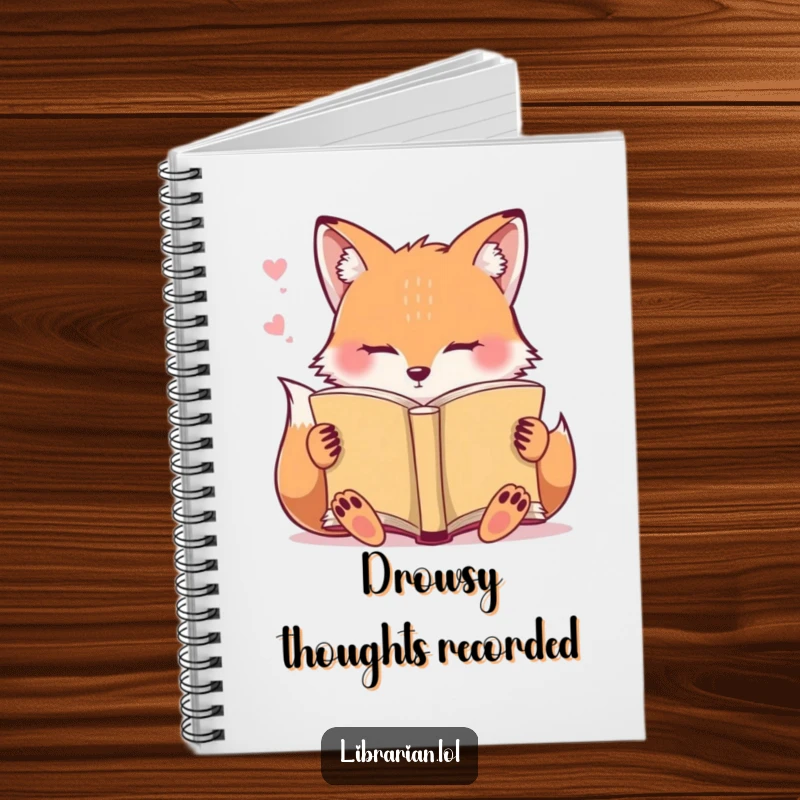 Funny Notebook: A sleepy fox dozes off while holding an open book, ready for dream notes.