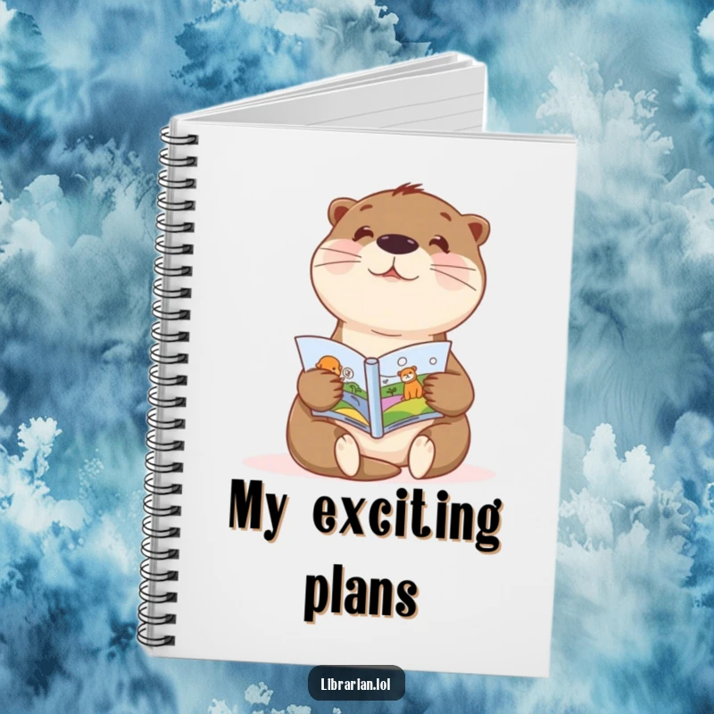 Funny notebook with a sweet otter enthusiastically showing a picture book, perfect for young writers and artists.