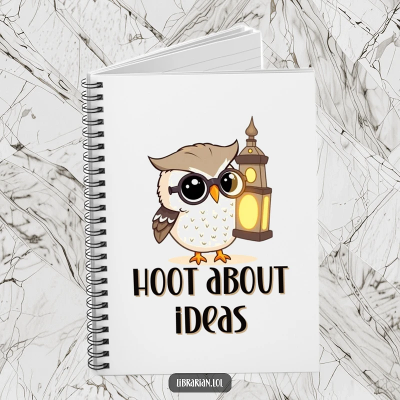 Funny Notebook: A curious owl in spectacles peers at a glowing ancient book, ready to take notes.