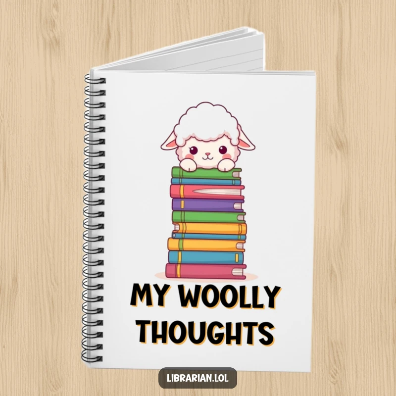 Funny Notebook: A fluffy sheep peeks over a stack of books, ready to record thoughts and stories.