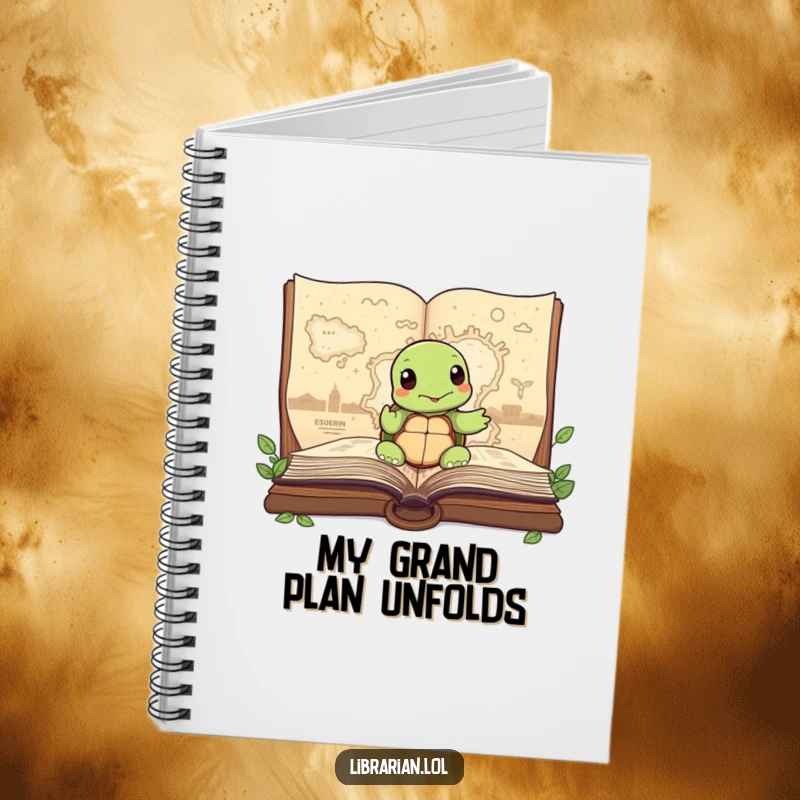 Funny Turtle Notebook, wisely pointing to a map within a large storybook, encouraging planning and thoughtful journeys.