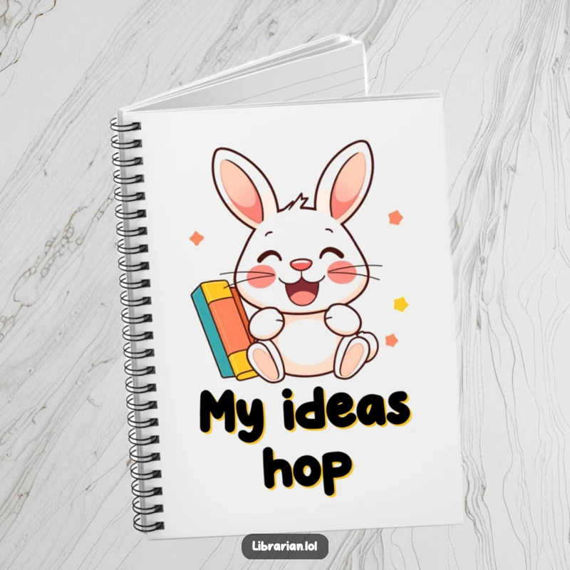 Funny Notebook: A cheerful rabbit stamps a library card, ready to record reading adventures.