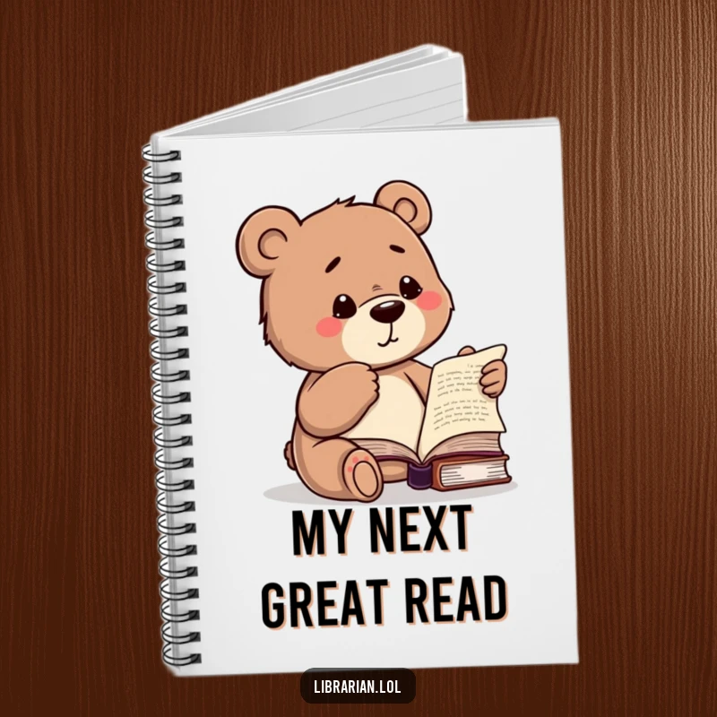 Funny notebook with a studious bear winking and pointing to a book, perfect for notes and creative ideas.