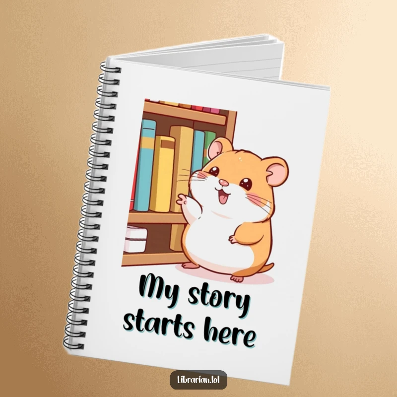 Funny Notebook: Happy hamster pointing at books, inspiring funny notes and literary reflections.