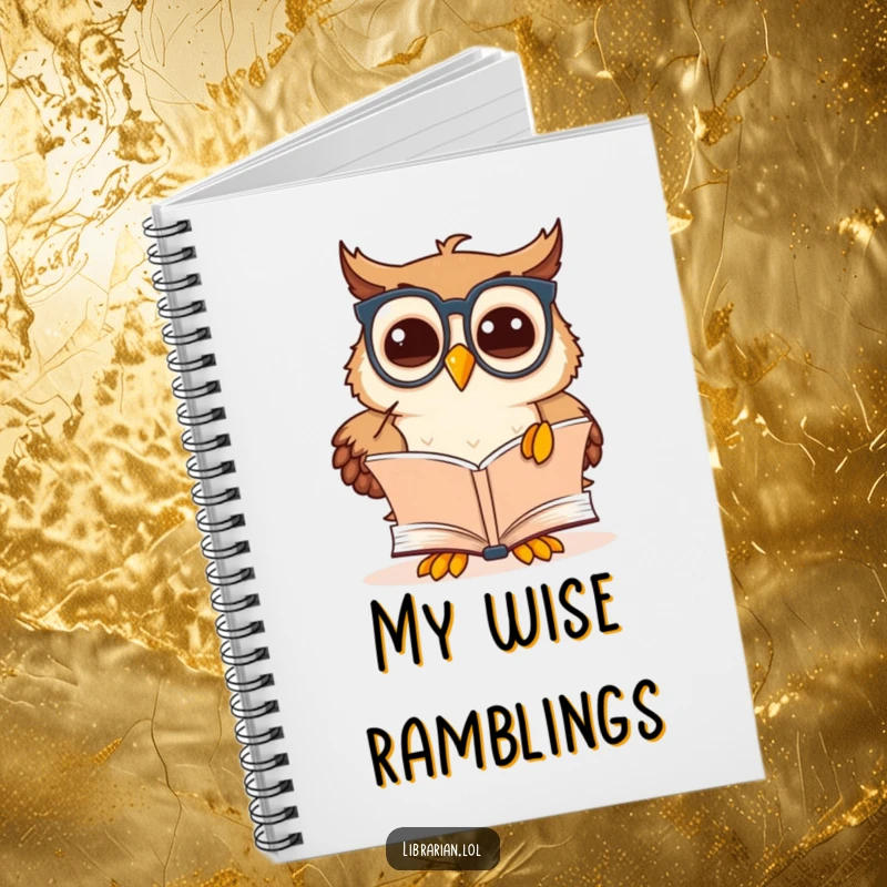 Funny owl scholar notebook with a cute cartoon owl wearing spectacles, pointing at a book, ideal for note-taking.