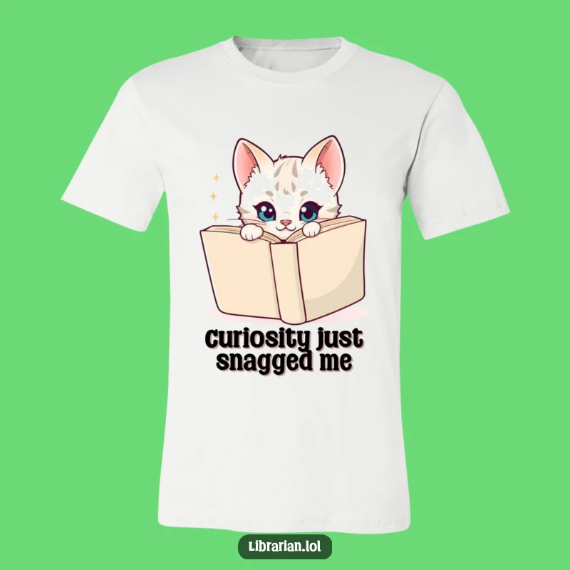 Funny Kitten T-Shirt - Mischievous Cartoon Cat Peeking, Hilarious Gift for Book Enthusiasts