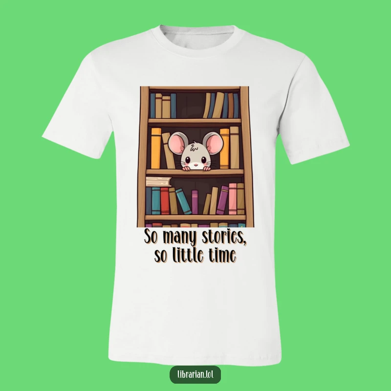 Funny Curious Mouse T-Shirt: Peek from Bookshelf, Hilarious Literary Tee Gift