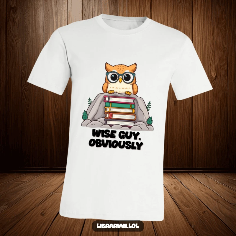 Funny cute owl wearing glasses peeking over a huge stack of books, showcasing a love for reading and intellectual pursuits.