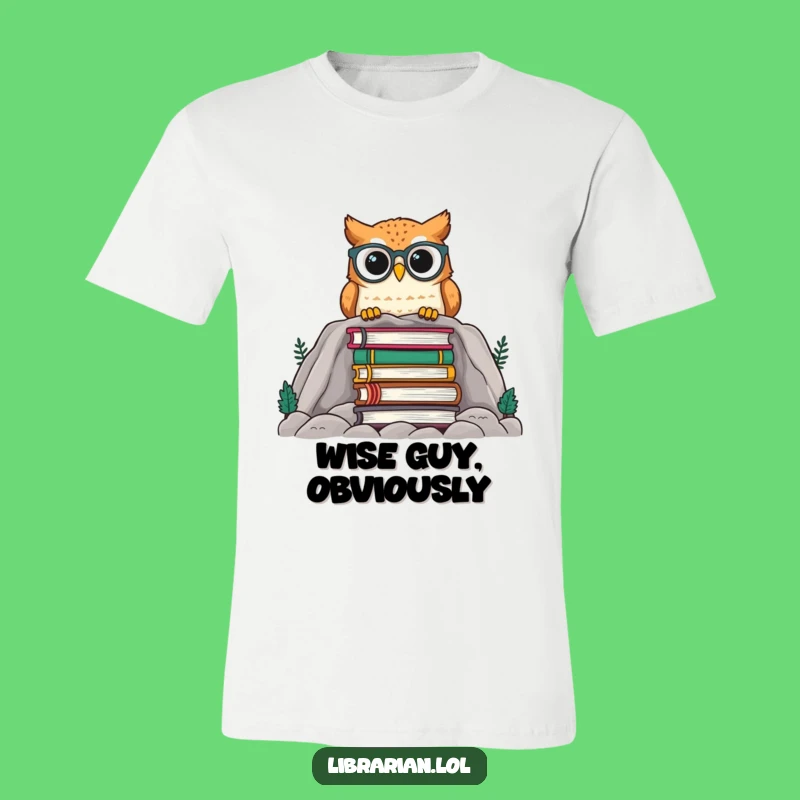 Funny Owl Reader T-Shirt - Cute Spectacled Owl Peeking Over Books