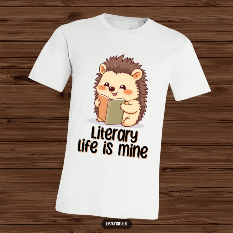 Funny Hedgehog t-shirt, smiling while placing bookmark, cute reading animal, bookworm apparel, excellent funny gift.