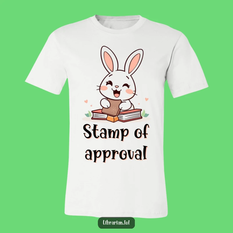 Funny Rabbit Book Stamp T-Shirt - Happy Bunny Reader Tee