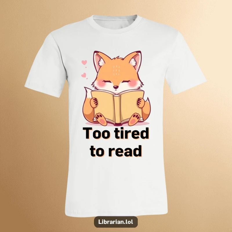 Funny T-Shirt: A tired fox with closed eyes rests its head on an open book.