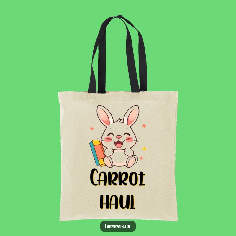 Funny Rabbit Library Tote Bag: Cheerful Rabbit Stamps Card, Carry Your Books Hilariously!