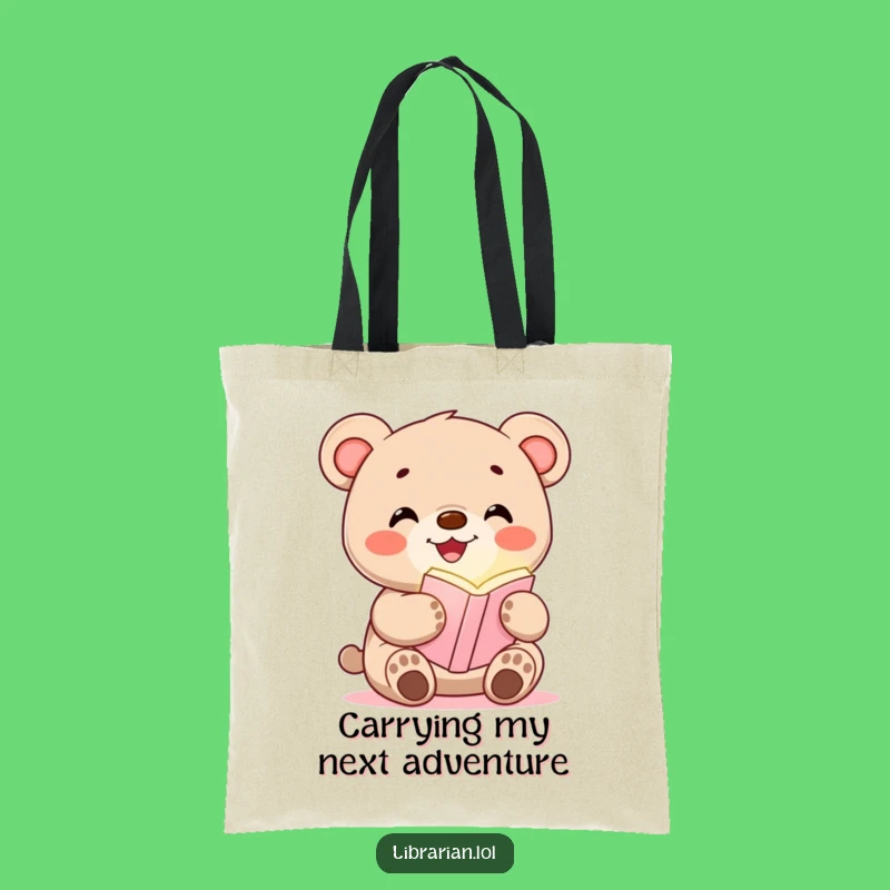 Funny Bear Cub Bookmark Tote Bag: Stylish Book Carrier for Readers