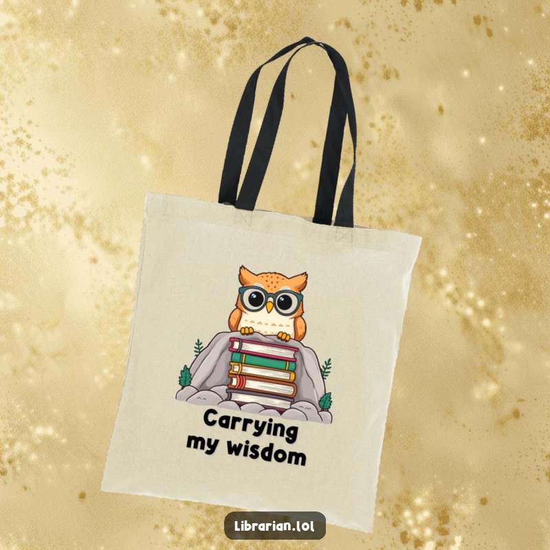 Funny owl with glasses perched on a large stack of books, this tote bag celebrates the joy of reading and intelligent curiosity.