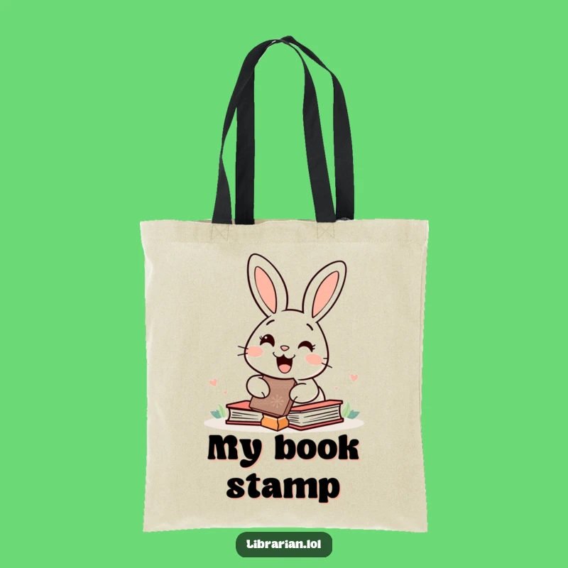 Funny Rabbit Tote Bag - Happy Bunny Book Stamp Gift