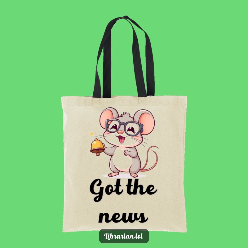 Funny Mouse Tote Bag: Cheerful Spectacled Bell Ringer Carry-All